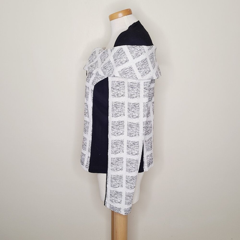 Joseph Ribkoff Black and White Off-Shoulder Zip Front Jacket - Picture 5 of 11